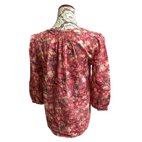 Peruvian Connection, Hibiscus "Vintage Rose" floral pattern Top size Small - Picture 2 of 9